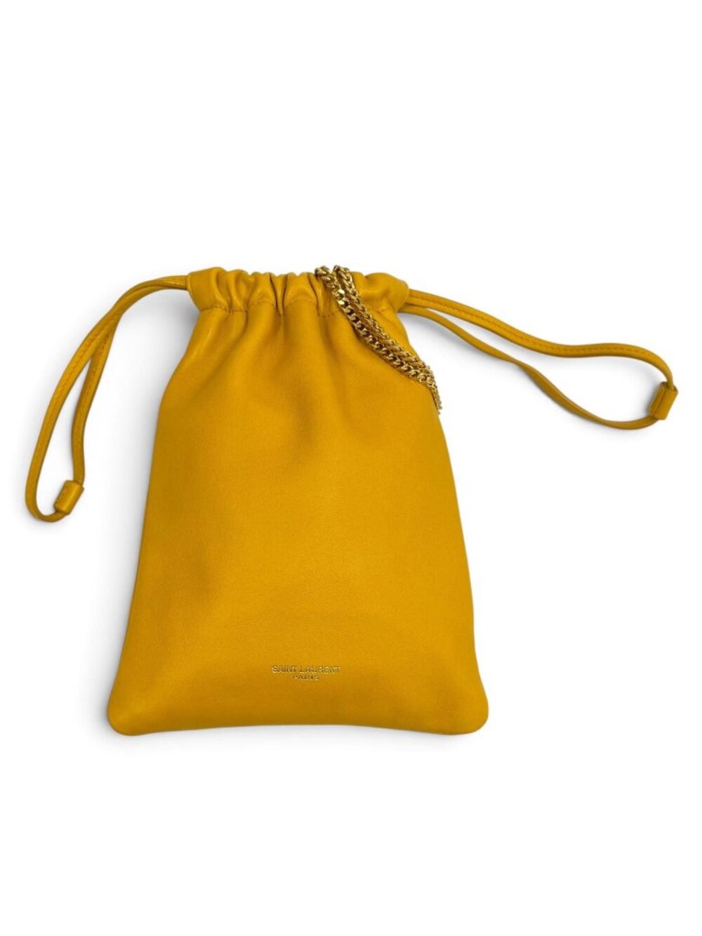 Saint Laurent Paris Drawstring Leather Chain Shoulder Bag Yellow